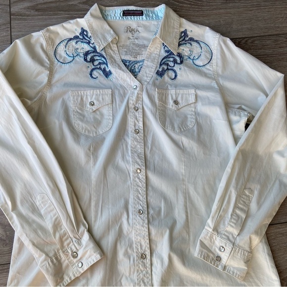Wrangler Rock 47 Long Live Cowgirl Embroidery Embellished  Western Shirt - Picture 8 of 16